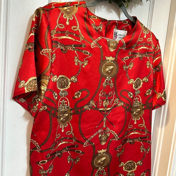 Maggie Sweet Tops - Maggie Sweet Vintage Red Equestrian Blouse-Size Medium